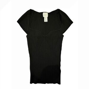 H&M Black‎ Ribbed Sweetheart Neck Cap Sleeve Fitted Top Women's Size S